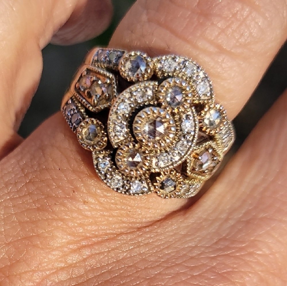 925 18k Unique Rose Cut Natural Mine Diamond Cocktail Ring